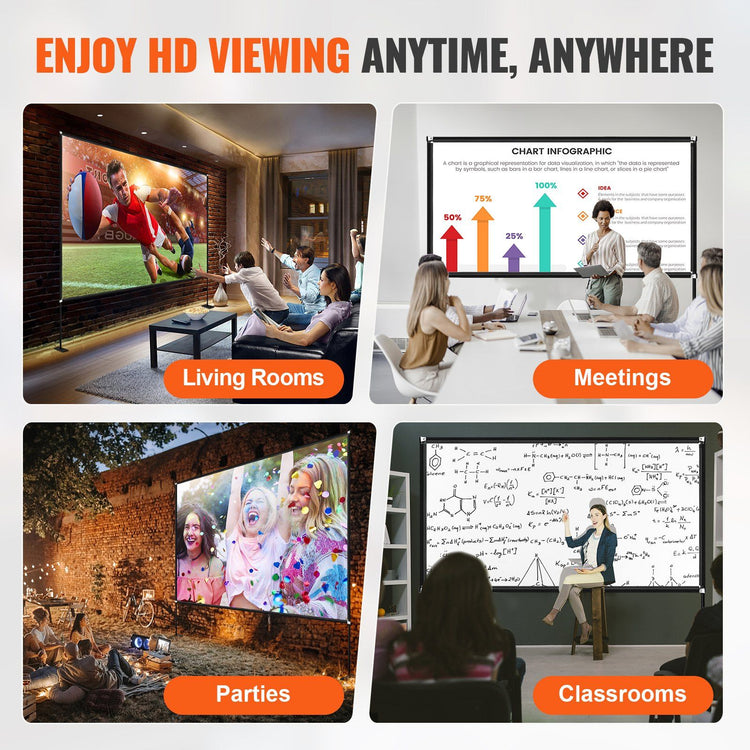 150-Inch Portable Projector Screen Stand feature highlight. 150 inch portable projector screen