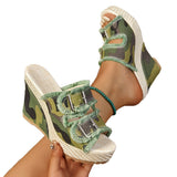 Women's Denim Wedge Heel Peep-Toe Sandals