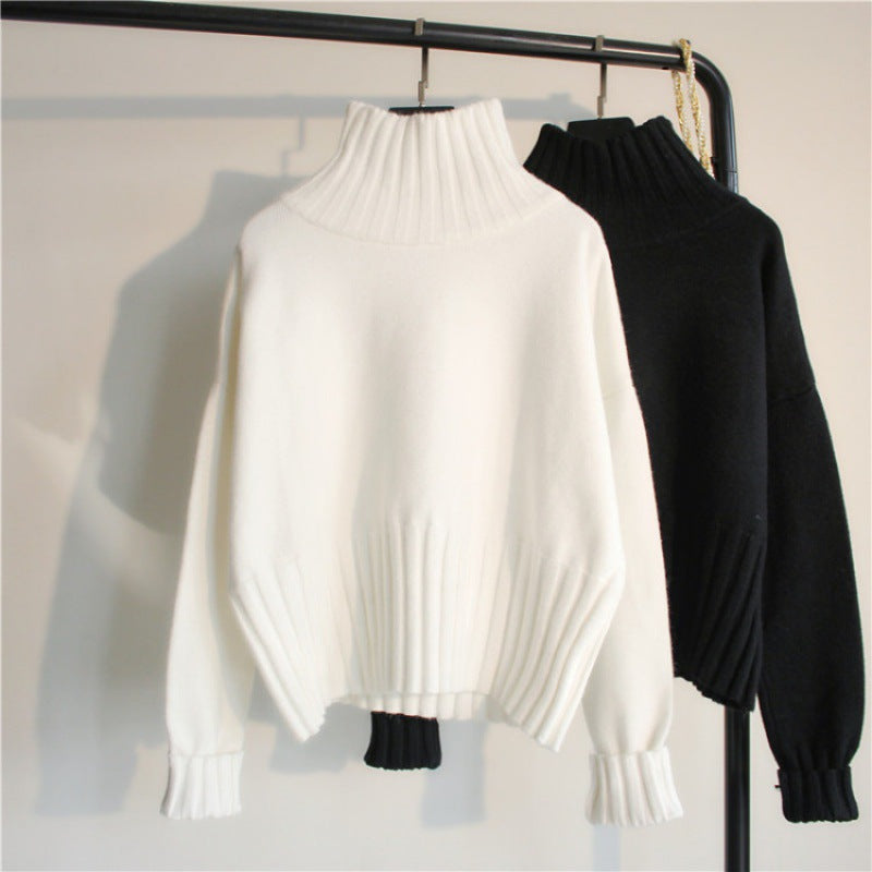 Women's slim fit turtleneck knit sweater in core-spun yarn, photo 1