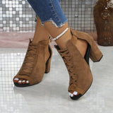 Womens Suede Peep Toe Sandals with Back Zipper