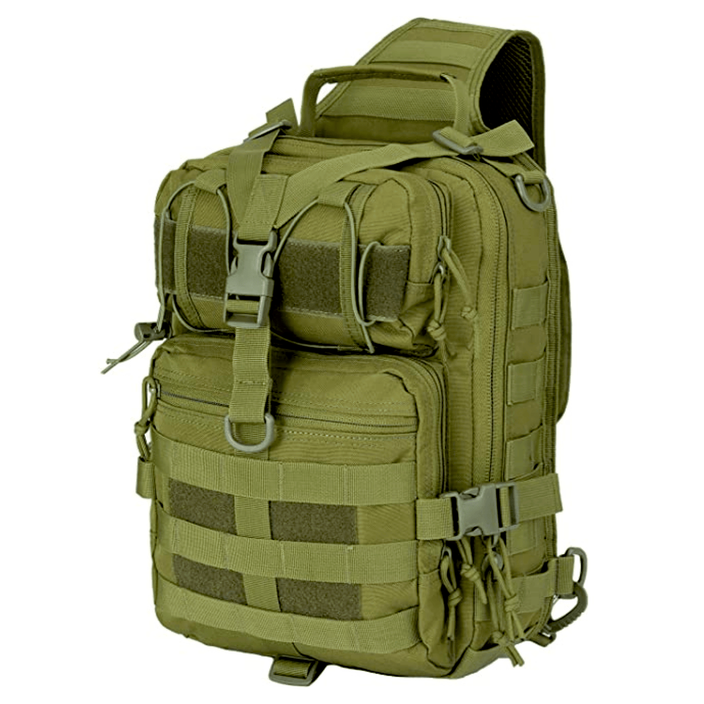 15L MOLLE sling bag in Khaki, front panel with webbing
