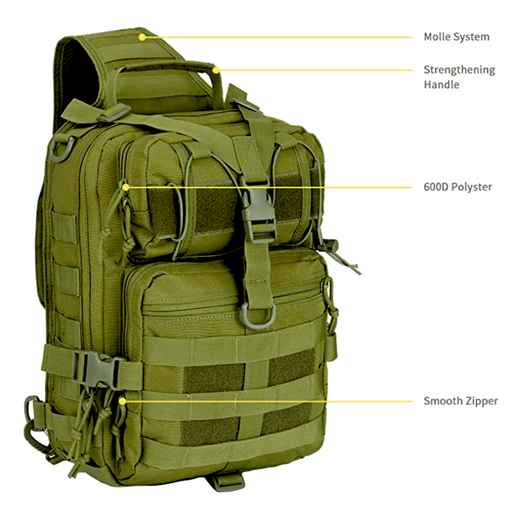 15L unisex MOLLE sling bag worn crossbody on a hike