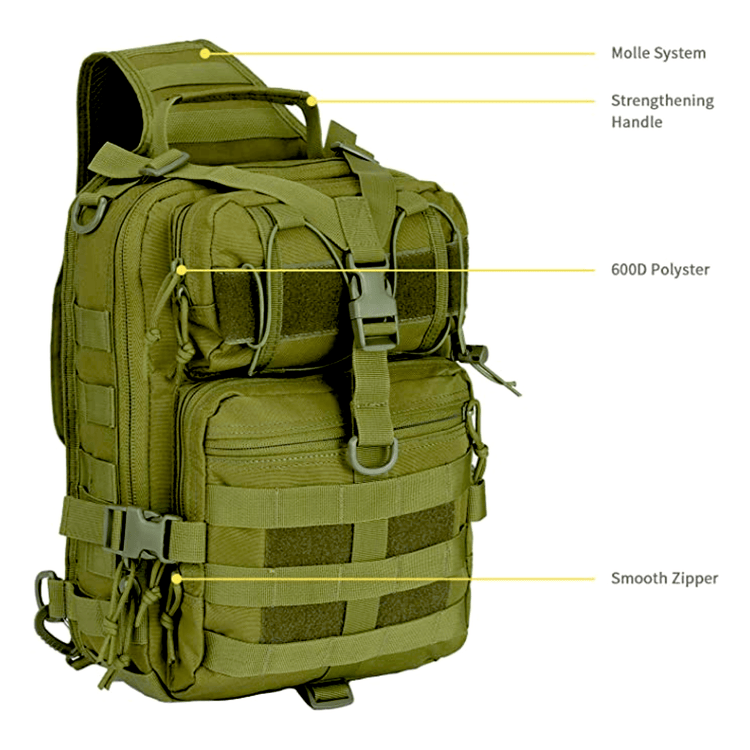 15L unisex MOLLE sling bag worn crossbody on a hike