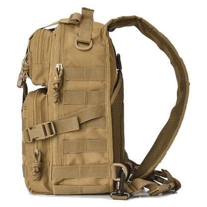 15L unisex MOLLE sling bag in Green outdoor setting