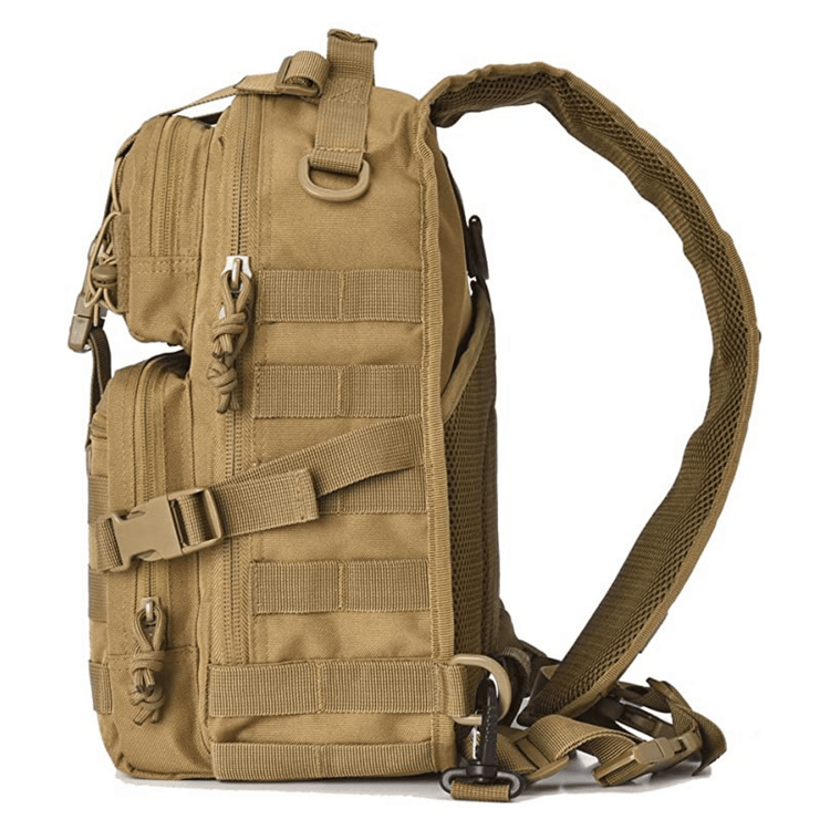 15L unisex MOLLE sling bag in Green outdoor setting