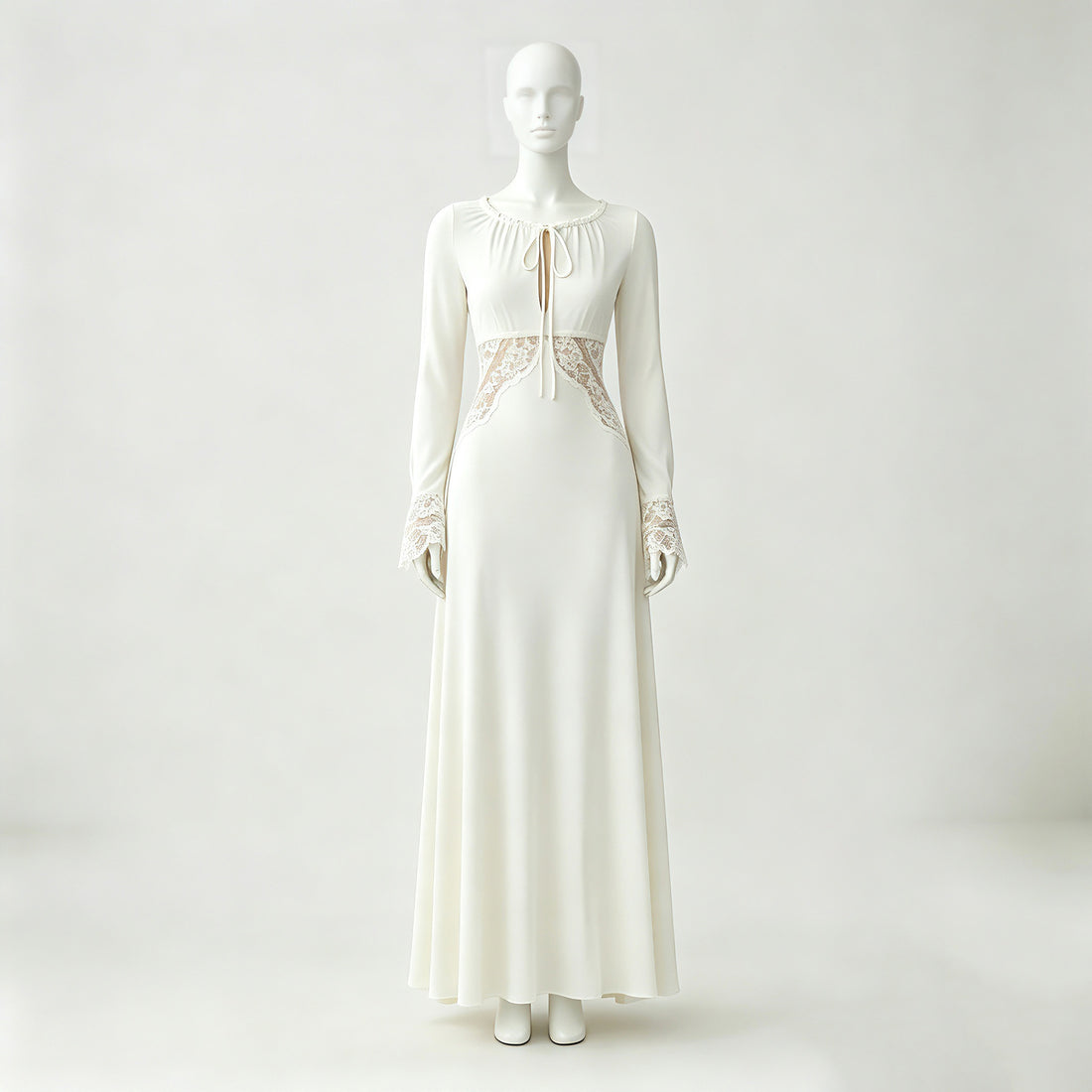 Women's Elegant Lace Patchwork Long Sleeve High-Waist Dress