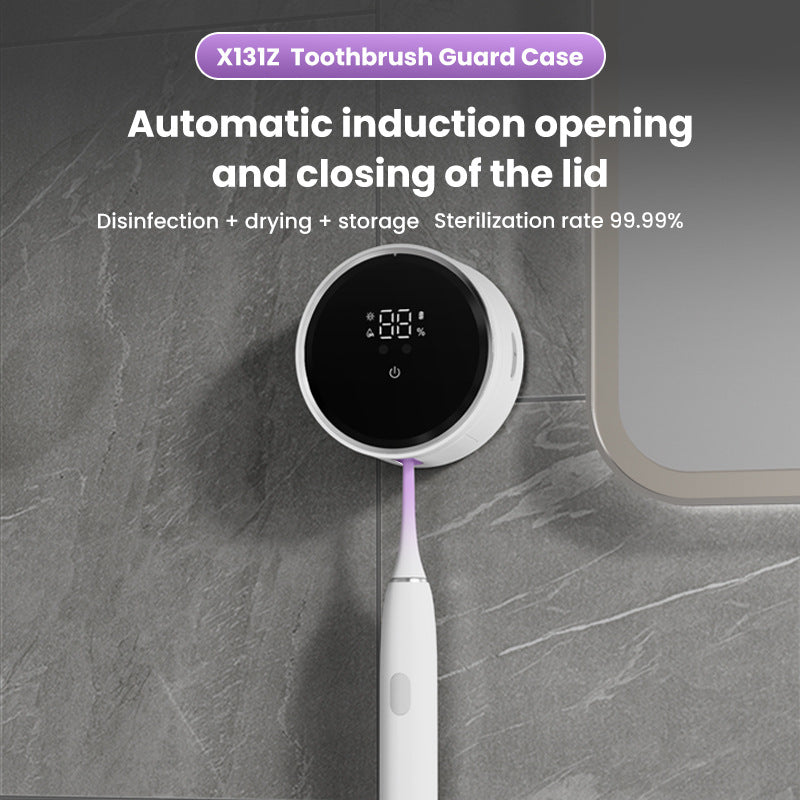Round wall-mounted toothbrush sterilizer with display and a toothbrush