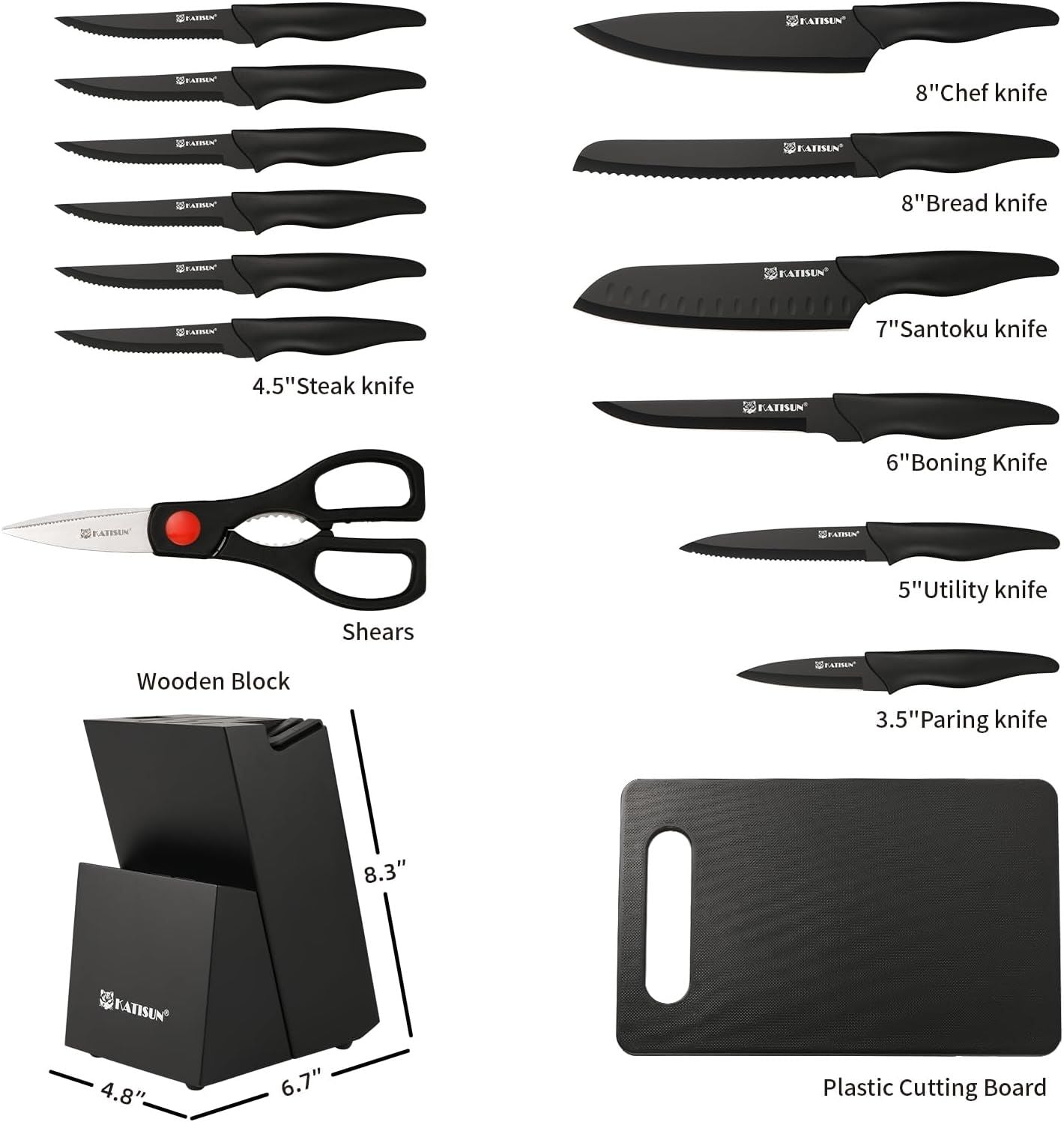 16-Piece Stainless Steel Kitchen Knife Set angled view