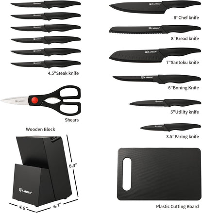 16-Piece Stainless Steel Kitchen Knife Set angled view