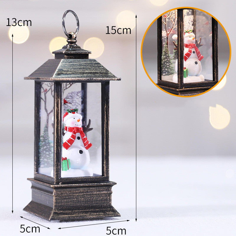 Snowman Christmas LED flame lantern with size dimensions