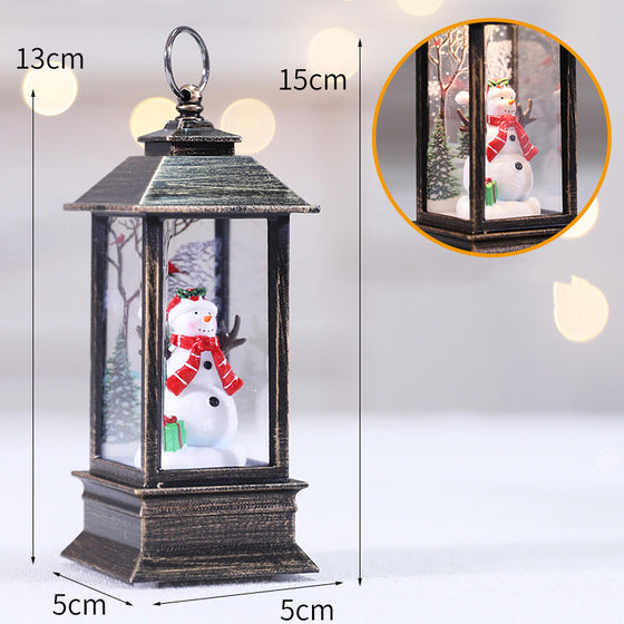 Snowman Christmas LED flame lantern with size dimensions