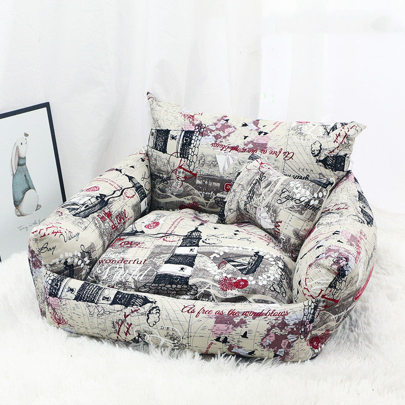 Close-up of the armchair pet bed's supportive side arms