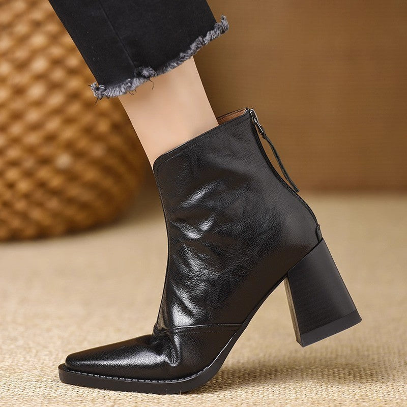Women Retro Square Toe Chunky Heel Ankle Boots