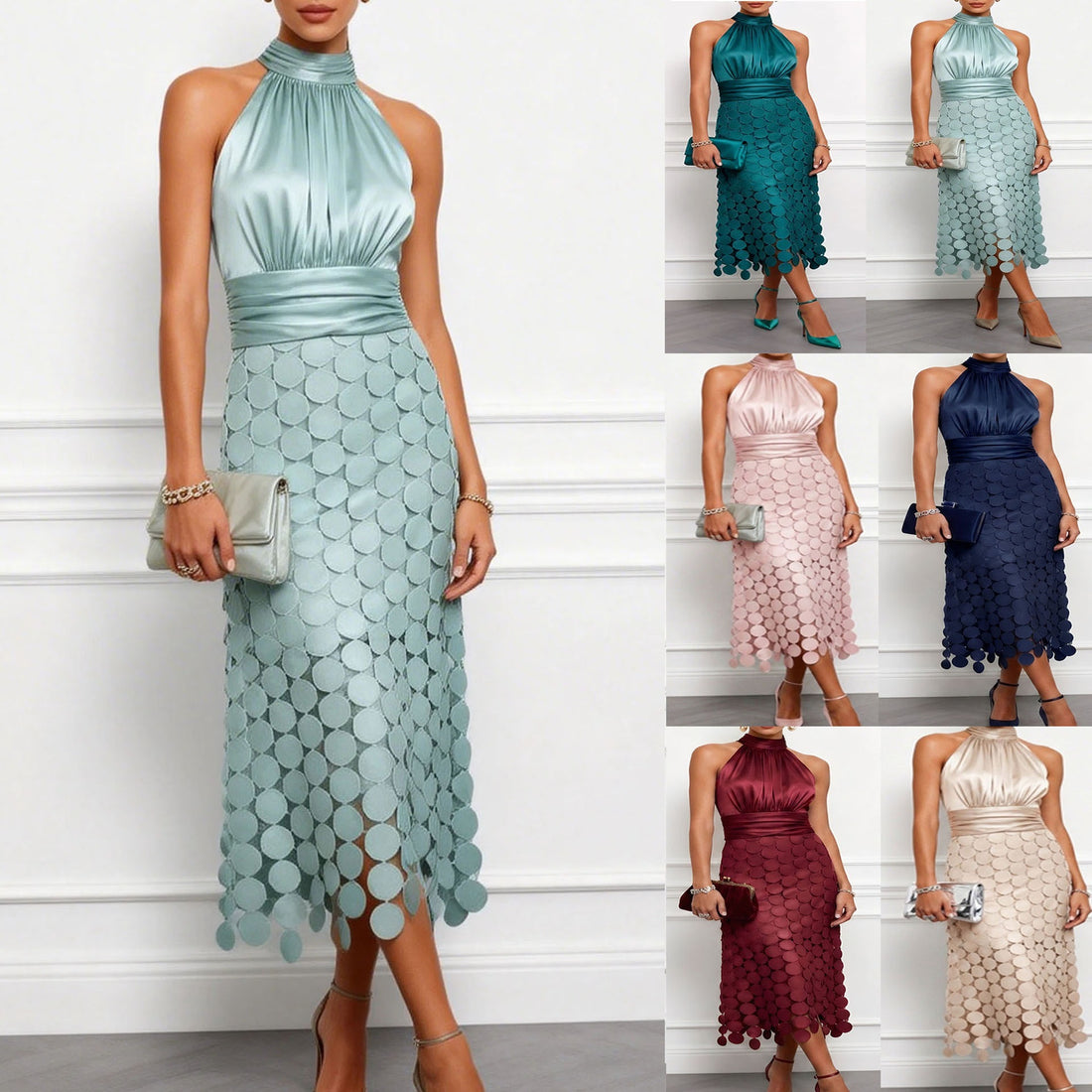 Women's sleeveless high-waisted patchwork midi dress, photo 1