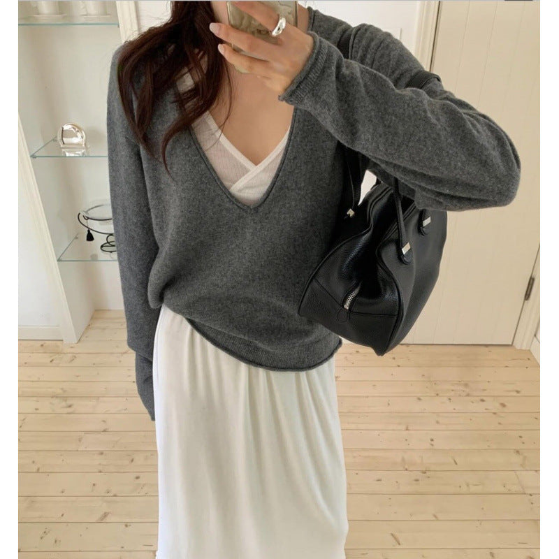 Women's loose V-neck long sleeve knit sweater, photo 6
