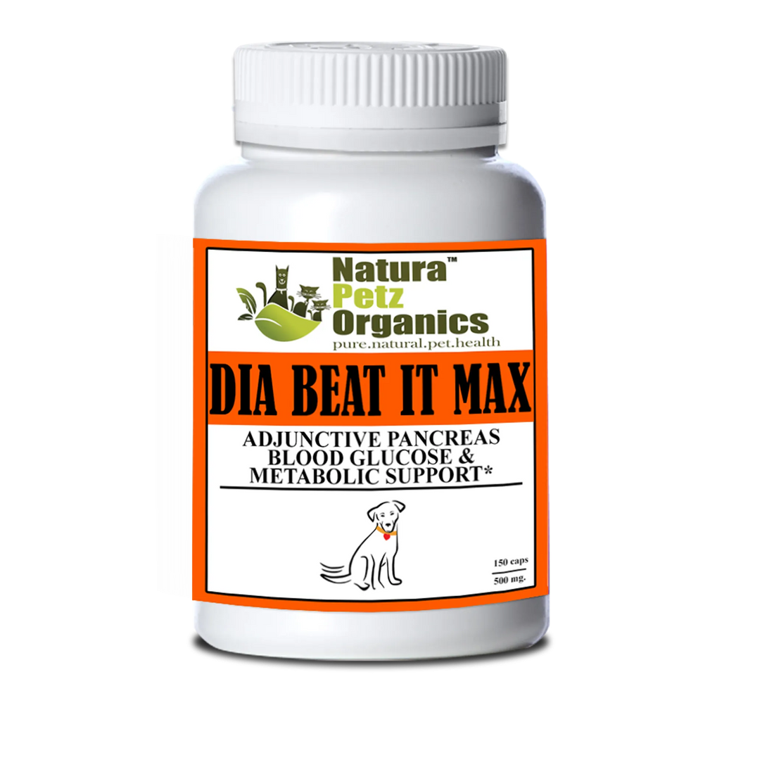Pancreas & Metabolic Support Capsules for dogs, 150 count, dosage panel