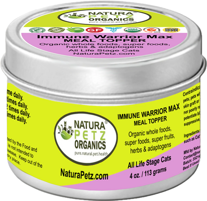Immune Warrior Max Meal Topper for cats, dosage panel