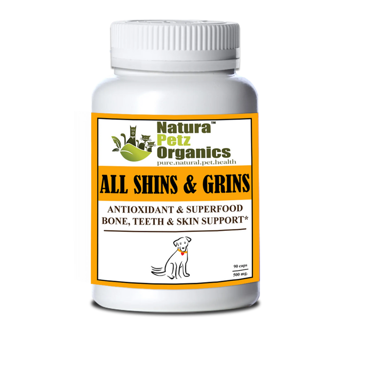 All Shins & Grins Capsules for dogs, 90 count, back panel
