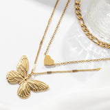 Layered Butterfly Heart Pendant Necklace