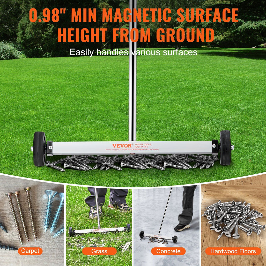 Arbasa 17-Inch Magnetic Sweeper with Wheels size reference view
