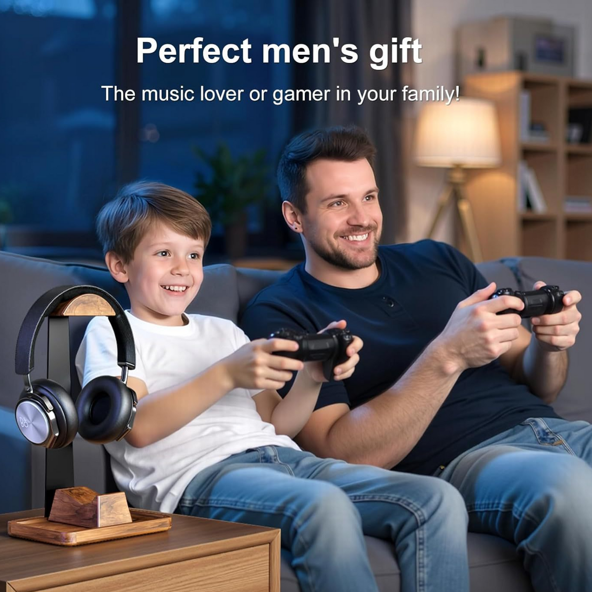 Wooden Headphone Stand with Controller Holder