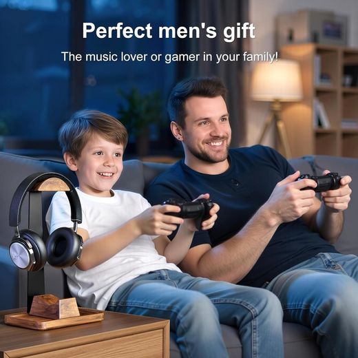 Wooden Headphone Stand with Controller Holder
