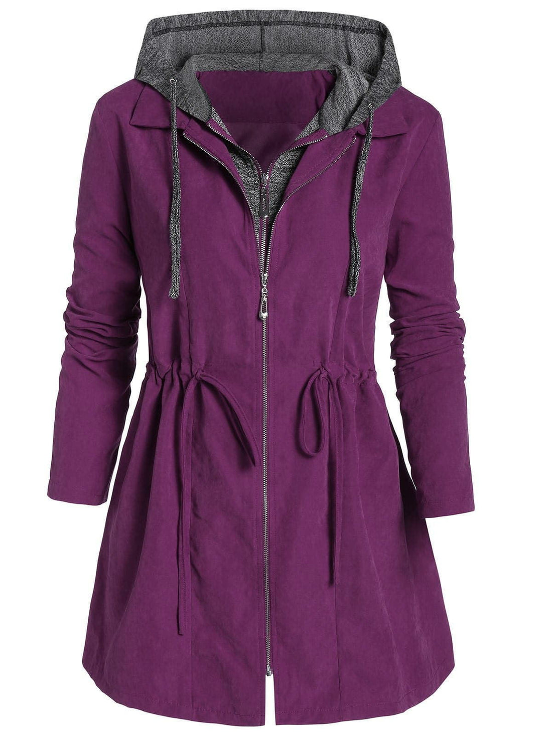 Women's long hooded trench coat with double zipper front, photo 6