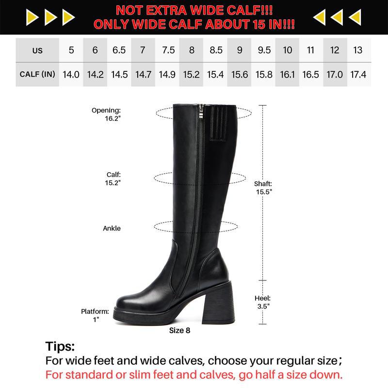 Women Chunky Heel Square Toe Knee Boots