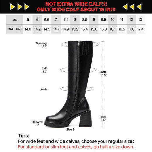 Women Chunky Heel Square Toe Knee Boots