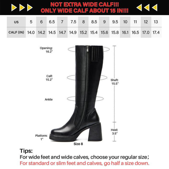 Women Chunky Heel Square Toe Knee Boots