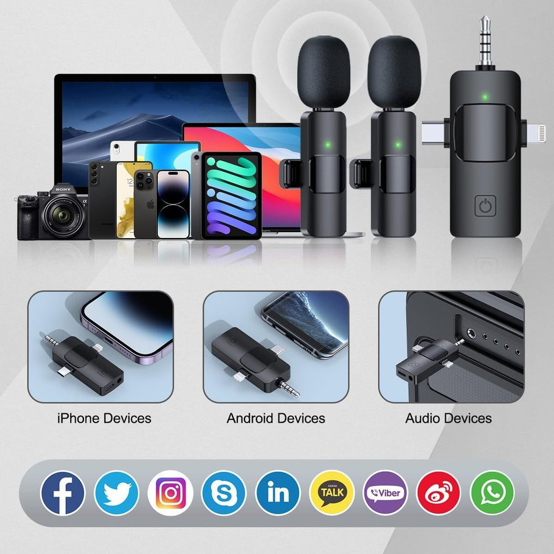 K15 3-in-1 Universal Wireless Lavalier Microphone with Noise Reduction for Live Streaming and Recording