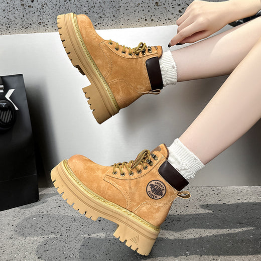 Women's Genuine Leather Mid-Calf Boots with Thick Sole