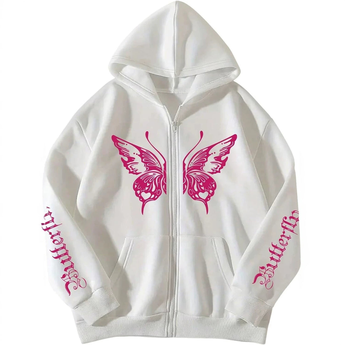 Women's Y2K Zip Up Hoodie 3D Butterfly Print Long Sleeve Loose Fit Jacket