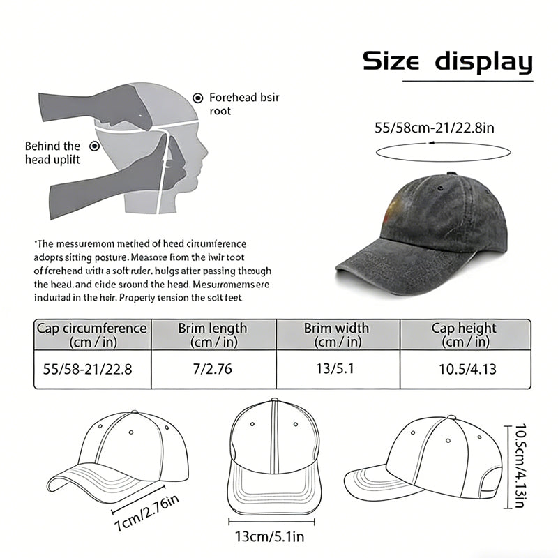 DAD legend cap size chart: 55-58 cm head circumference, 7 cm brim