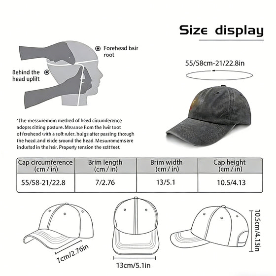 DAD legend cap size chart: 55-58 cm head circumference, 7 cm brim