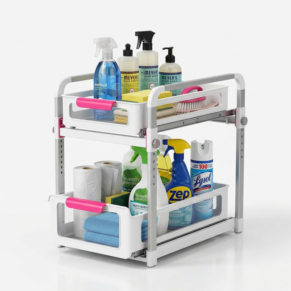 Adjustable Under Sink Organizer Set in-use view