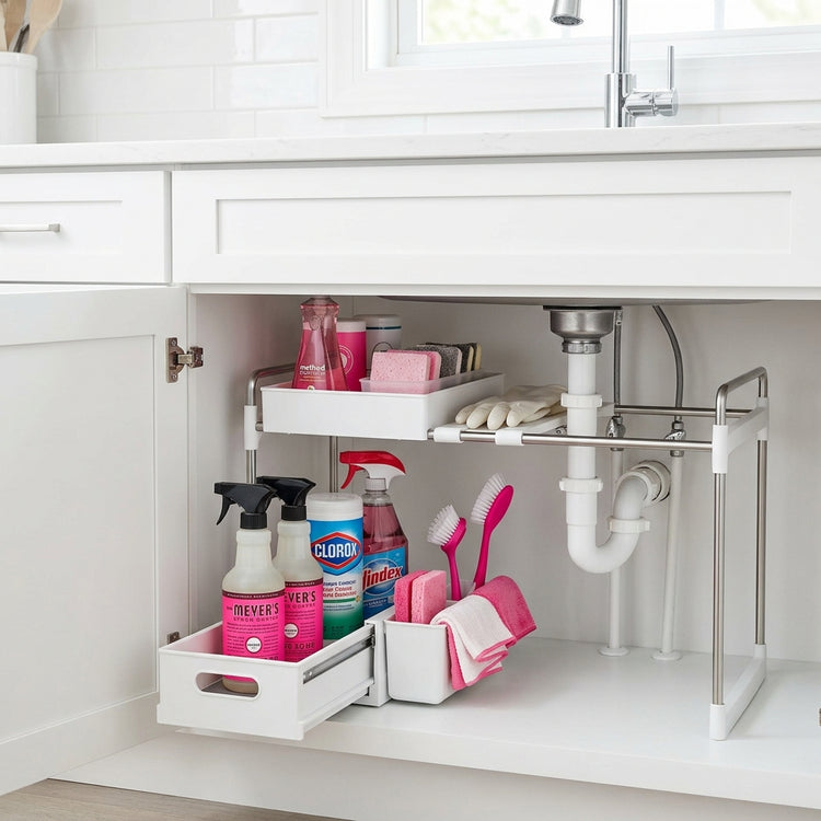 Adjustable Under Sink Organizer Set side angle