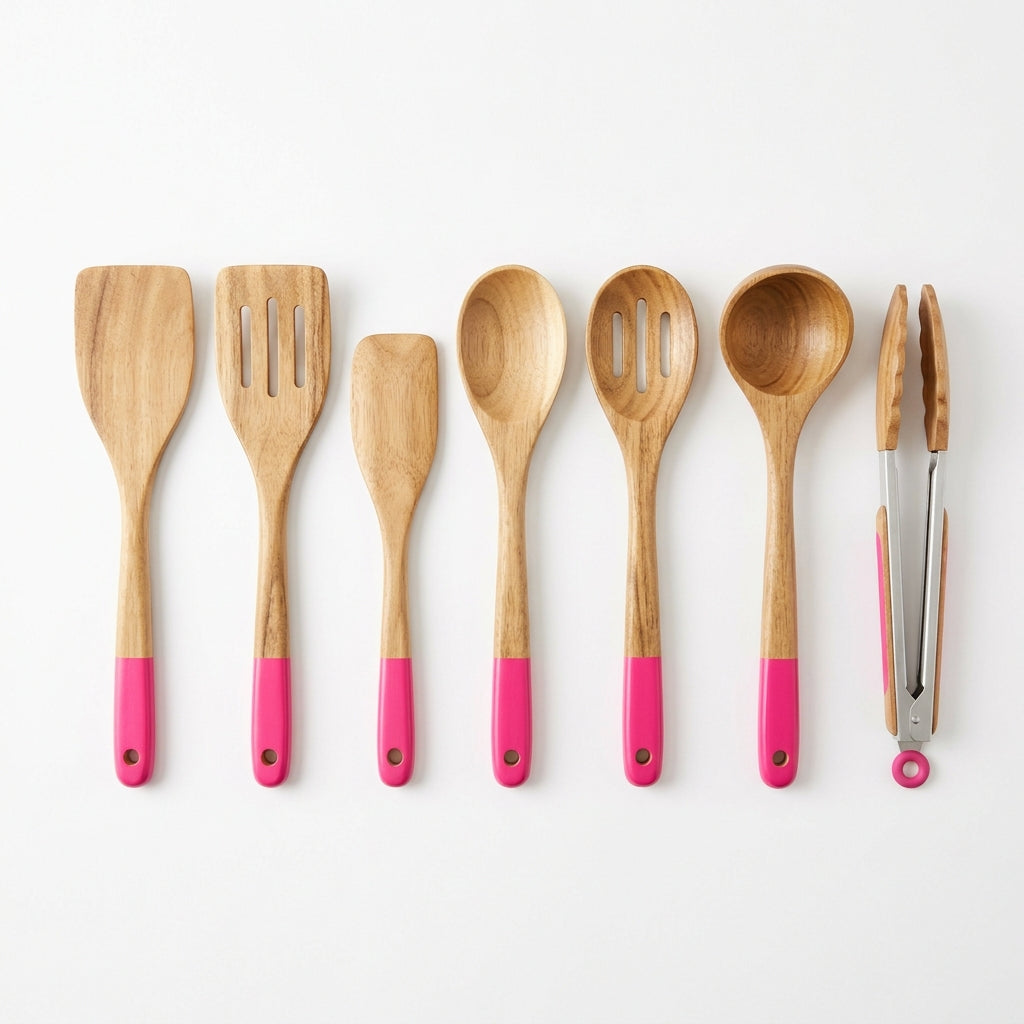 Wooden spatula from 7-piece kitchen utensil set