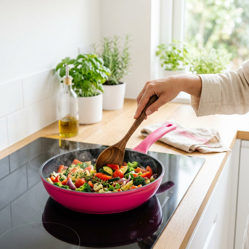 Wooden spoon from non stick safe utensil set