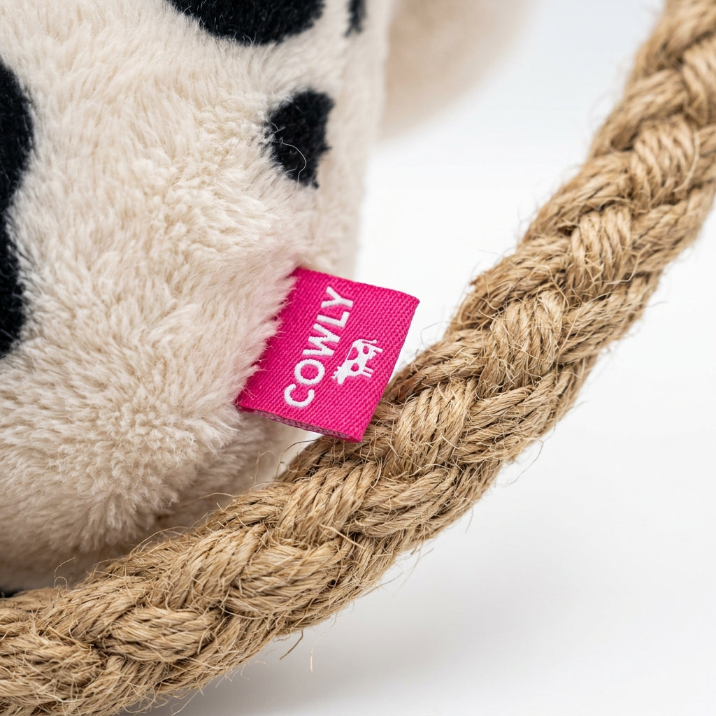 Rope dog toy held for play