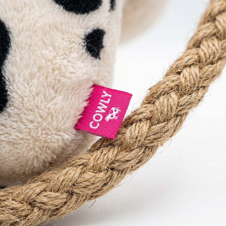 Rope dog toy held for play