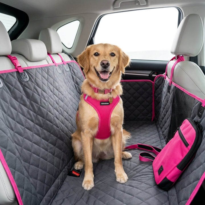 Dog car seat cover mesh window panel detail