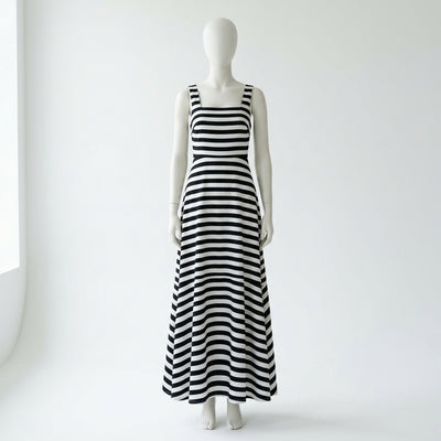 Women's Striped Square Neck Maxi Dress — Black