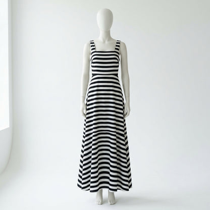 Women's Striped Square Neck Maxi Dress — Black
