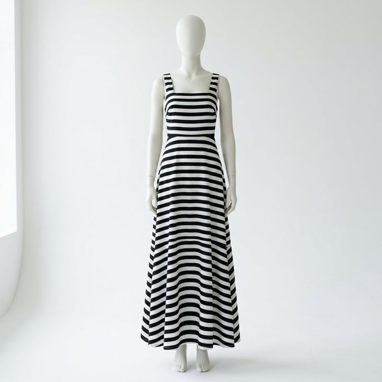 Women's Striped Square Neck Maxi Dress — Black
