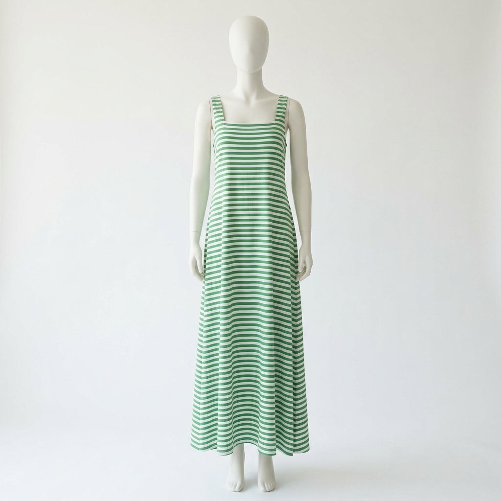 Women's Striped Square Neck Maxi Dress — Green