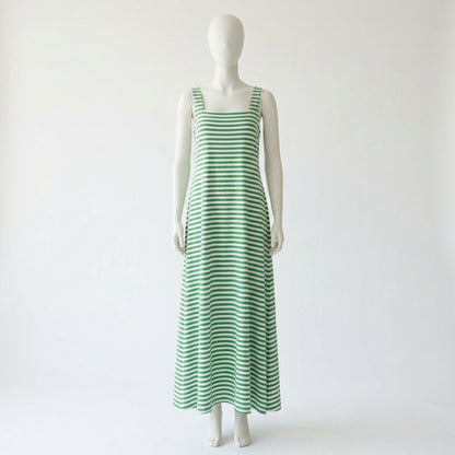 Women's Striped Square Neck Maxi Dress — Green