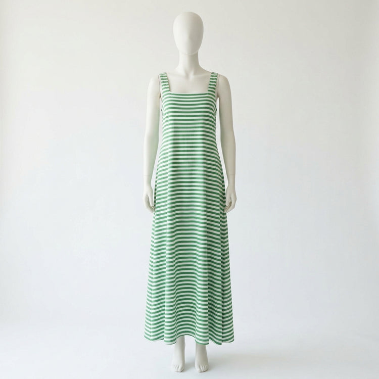 Women's Striped Square Neck Maxi Dress — Green