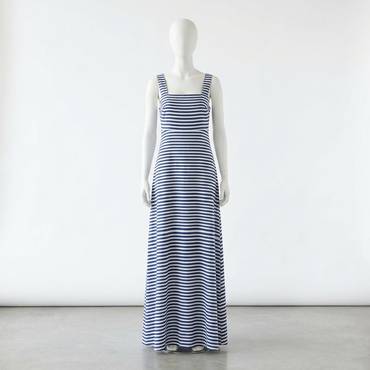 Women's Striped Square Neck Maxi Dress — Blue