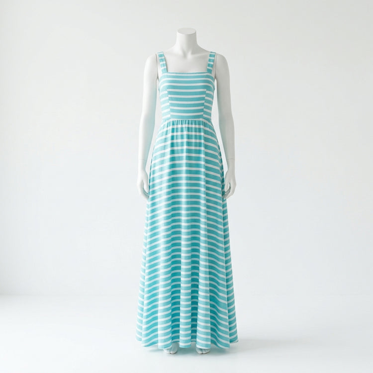 Women's Striped Square Neck Maxi Dress — Aqua Blue